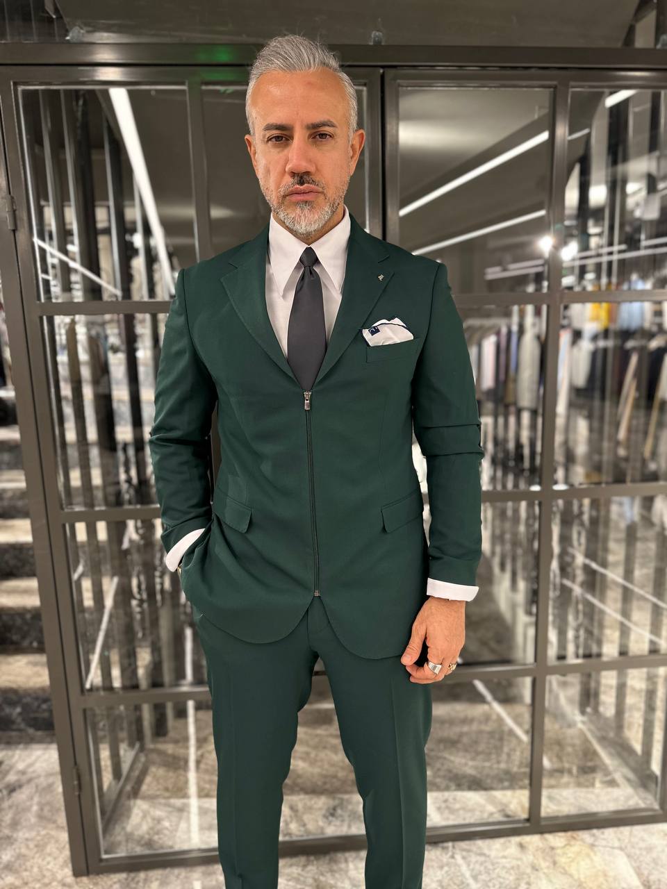 Green Zipper Detail Suit