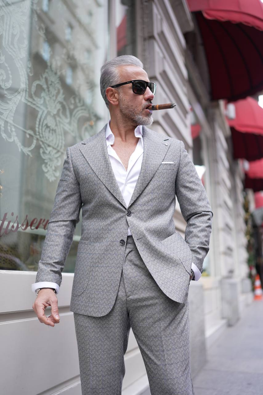 Bag Pocket Gray 2-Piece Checkered Suit