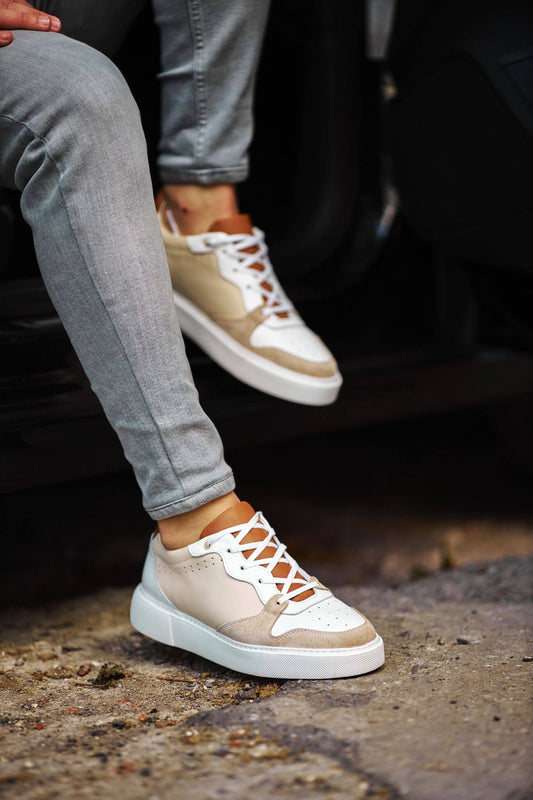 Beige Lace Up Sneakers