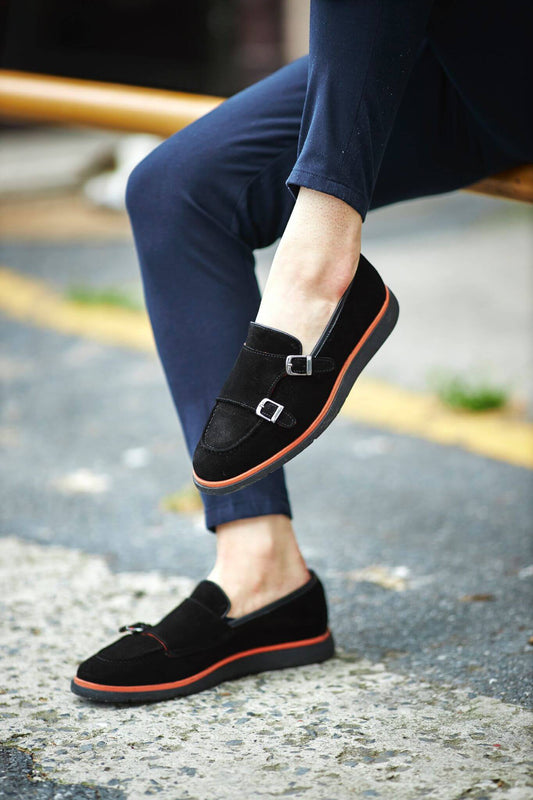 Black Double Monk Loafers