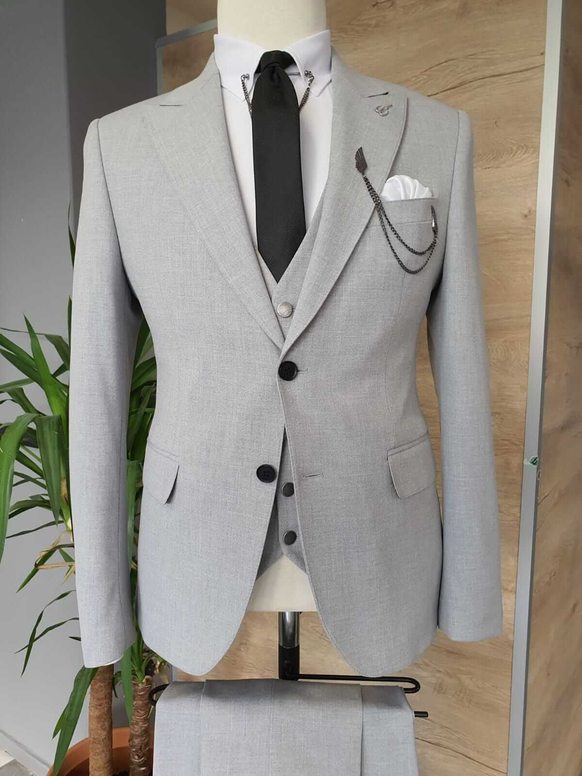 Belezzas Slim Fit Gray Linen Suit